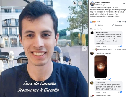 Hommage à Quentin Deranque, militant d'extrême droite, néofasciste et néonazi.