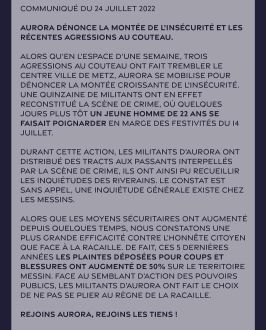 Flyer distribué pendant l'opération dans les rues de Metz - 2022